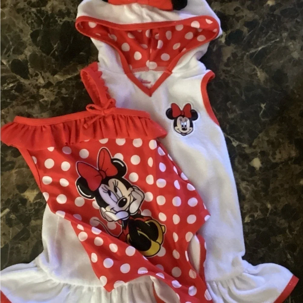 SIZE 2T MINNIE MOUSE BATHING SUIT & COVER UP IN EXCELLENT CONDITION GENTLY WORN